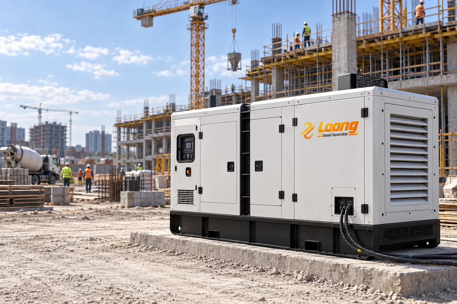 LOONG diesel generator supplying power at an overseas construction site