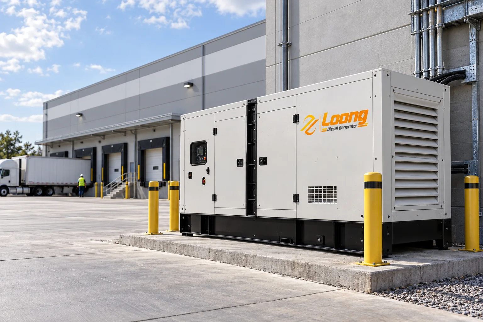 LOONG standby diesel generator installed at an industrial logistics facility