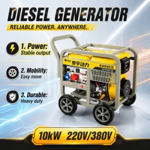 10KW Diesel Generator with Electric Start 220V 380V Open Frame Power Generator Set for Construction