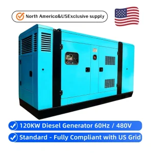 120kW 150kVA Silent Diesel Generator 60Hz 1800RPM Soundproof Outdoor Backup Genset with ATS for US Commercial
