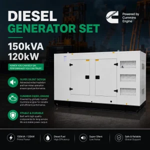 120kW 150kVA Silent Diesel Generator Set Soundproof Canopy 3 Phase Genset for Hospital Emergency Backup
