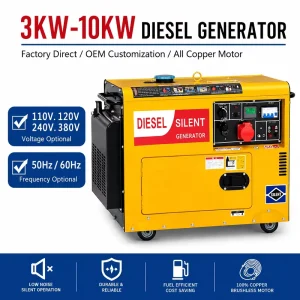 3/5/10KVA Silent Diesel Generator 100% Pure Copper Alternator 220V 50/60Hz with Remote Control & ATS Automatic Transfer Switch