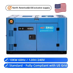 3 Phase 60Hz 10kW Portable Diesel Generator Set 12V DC Start Silent Type ATS Low Oil Protection Home Backup Power