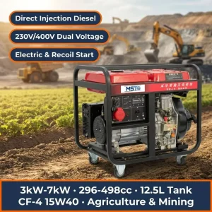 3kW 5kW 7kW 9kW Open Frame Diesel Generator Direct Injection 230V/400V Electric & Recoil Start 50Hz for Agriculture Mining