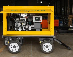 50KW 62.5KVA Ricardo 4105 Rainproof Canopy Movable Mobile Type Diesel Generator with 4 Tire Wheels Towing Trailer for Outdoor
