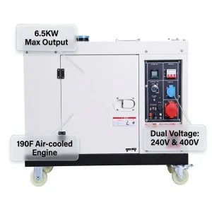 6.5KW Silent Diesel Generator 190F Air Cooled Single & Three Phase 240V/400V Portable Power Station with ATS Remote Control