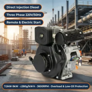 7.5kW Three Phase Diesel Generator Direct Injection ≤280g/kWh 498cc Electric & Remote Start 220V 50/60Hz Industrial Use