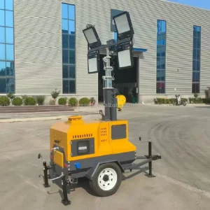 7M Diesel Generator with 4x400W Mobile LED Light Tower Telescopic Mast Portable AC Outdoor Lighting Tower Trailer