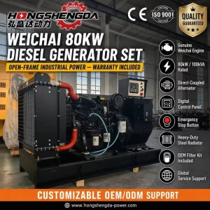 80kW Weichai Engine 100kVA Silent Type Open Frame Water Cooled Diesel Generator 3 Phase Home Backup Standby Genset ATS CE ISO
