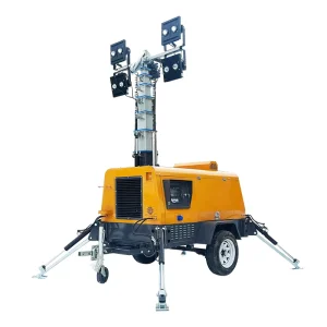 9m Mobile Lighting Tower Hydraulic Lift Work Light Diesel Powered Trailer Mounted Flood Control and Emergency Lighting Tower