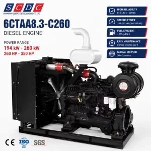 CUM 6CTA8.3-C260 260hp 2200rpm Diesel Engine for Medium-duty Construction Machinery and Industrial Power