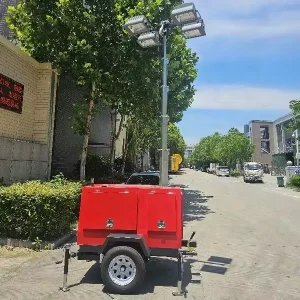 Customized Logo Color Diesel LED Outdoor Trailer Mounted Mobile Lighting Tower Kubota Engine Generator Hydraulic Mast IP23 Rated