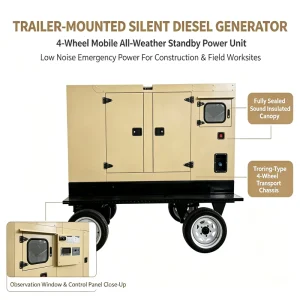 Durable Proven 3 Phase 380v Soundproof Canopy Electric Standby Prime Power Trailer Mounted Diesel Generator