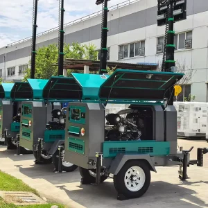 EPA Tier 4 Trailer Mounted 6m Telescopic 9kw 10kw Diesel Generator Light Tower Powered by Ukperkins 403F 11G