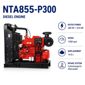 Electric Start 4 Stroke 6 Cylinder 300hp Water Cooled NTA855-P300 Diesel Engine for Generator Set