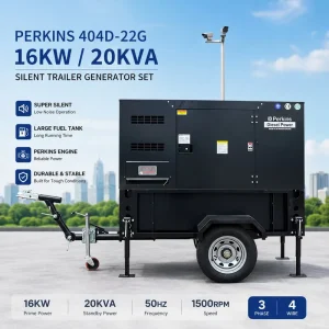 Extra Large Long Range Tank 20 25 30KVA Perkinss Generator Trailer Mounted EPA Tier 4 CE ISO Approved Mobile Power Plant Outdoor