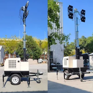Hand Pushed Trailer Mounted Diesel Mobile Lighting Towers for Open Pit Mines Airport Solar 9m Lighting Tower