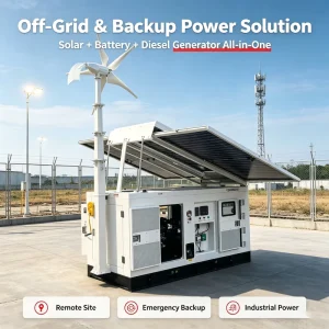 Hybrid Wind Solar Energy Storage Diesel Generator 32kWh Lithium Battery 20kW Mobile Silent 95% Efficiency 10kW Inverter