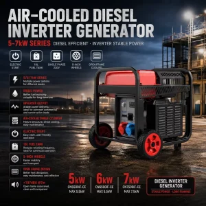 Inverter Generator Open Frame 5kW 6kW 7kW Electric Start Small Diesel Generator