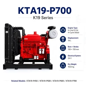 KTA19 Series KTA19-P700 470KW 1800RPM PT Type Water Cooled Diesel Engine for Paper Mill Water Circulation Pump Drive