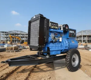 Low Speed Movable Portable Diesel Generator Set with Two Wheel Trailer 30KW 40KW 50kW All copper 380V Three phase 60Hz 1800RPM