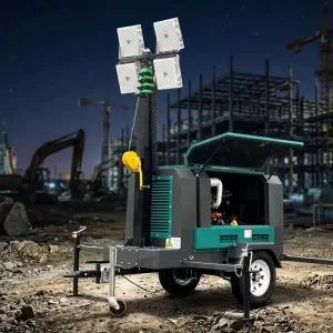 Mobile Emergency Light Tower 7 10KW Water Cooling Silent Diesel Generator with Movable Trailer Type Light Tower