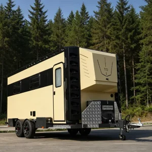 Modern Mining Site Road Camper Trailer 18FT Heavy Duty Aluminum Body Australian Outback Workforce Living Quarters Solar Powered