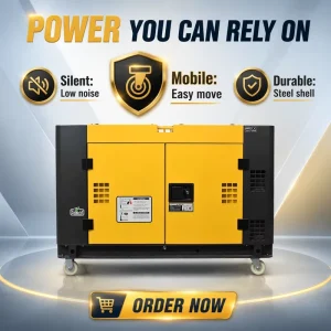 Portable 10kVA Diesel Generator Silent Type 3 Phase Air Cooled 8 KW with Wheels for Mobile Power ATS 50/60Hz