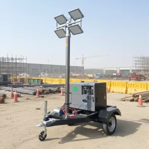 Portable Diesel 4x400w Led Mobile Solar Light Tower Generator Set Trailer Mounted for Construction