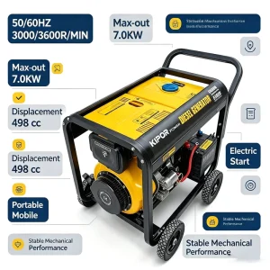 Portable Open Frame Diesel Generator 7.0KW 50 60HZ AC Single Phase Output 380 220 110V Original Generator