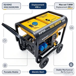 Portable Open Frame Diesel Generator 7.0KW 50/60HZ AC Single Phase Output 380/220/110V Original Generator