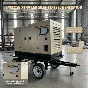 Quality Certified 3 Phase 400v 50hz Soundproof Canopy Electric Standby Portable Power Diesel Generator With Trailer
