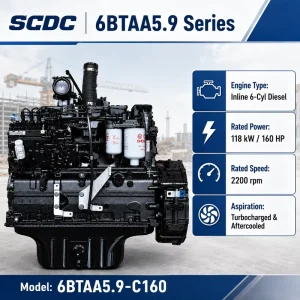 SCDC 6BTAA5.9-C160 118kW 160HP 2200RPM Inline 6 Cylinder Turbocharged Water Cooled Diesel Engine for Construction Machinery