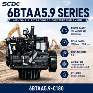 SCDC 6BTAA5.9-C180 180HP 2200RPM Inline 6 Cylinder Turbocharged Heavy Duty Diesel Engine for Loader Excavator and Road Machinery