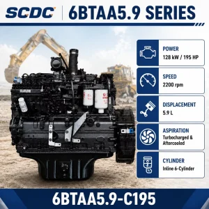 SCDC 6BTAA5.9-C195 195HP 146kW 1950RPM Inline 6 Cylinder Turbocharged Diesel Engine for Excavator Loader Construction Machinery