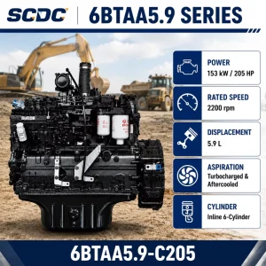 SCDC CUM 6BTAA5.9-C205 205HP Heavy Duty Water Cooled Turbocharged Diesel Engine Inline 6 Cylinder for Engineering Machinery