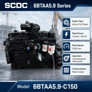 SCDC Cum 6BTAA5.9 Series 6 Cylinder 6BTAA5.9-C150 Construction Machinery Diesel Engine for Excavator and Wheel Loader