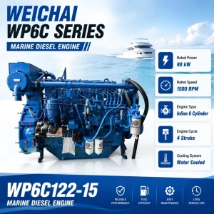 SCDC Weichai WP6C122 15 90kW Marine Diesel Engine with Gearbox 6 Cylinder 4 Stroke Engine for Fishing Boat Workboat Ship