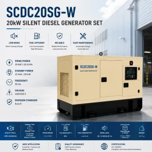 SCDC20SG W 20kW Silent Diesel Generator Set WP2.3D25E200 Electric Start Low Noise Diesel Genset for Home Backup Commercial Use