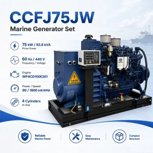 SCDC75JW 75kW Water Cooled Motor 4 Stroke 4 Cylinder Marine Diesel Generator Set Powered by SCDC WP4CD100E201 Marine Genset