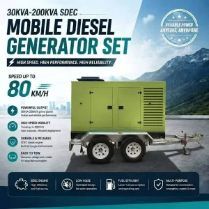 Silent SDEC 80kW 100KW 100kVA 80 km h High Speed Mobile Trailer Diesel Generator Set with Soundproof Canopy DC Three Phase