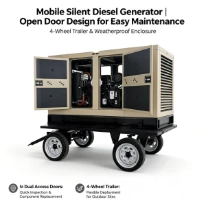 Smart Compact 60kva 3 Phase 4 Wire Silent Soundproof Canopy Portable Electric Power Home 30kw Diesel Generator Trailer