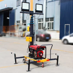 Solar Diesel Hybrid Hydraulic Telescopic Mast Trailer Mounted 4x LED Floodlights 6m Mobile Light Tower