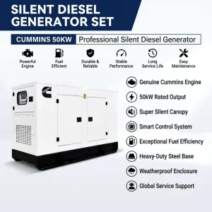 Soundproof 50KW Cumminss Quiet Diesel Generator 62.5KVA Silent Genset Single Three Phase 50 60HZ CE ISO Emergency Standby Power
