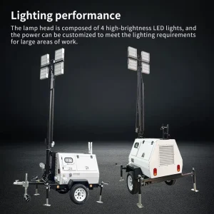 Trailer Mounted Diesel Generator Set LED Lighting Tower for Landscape Use