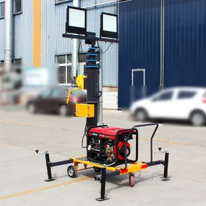 Trailer Mounted Solar Diesel Hybrid Hydraulic Telescopic Mast 4 LED Floodlights 6m Mobile Light Tower