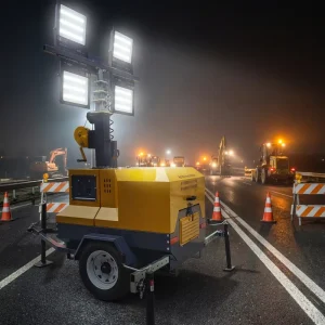 Trailer Type 6kw Diesel Generator 7m Telescopic High Mast 400W*4 White LED IP66 Lighting Tower