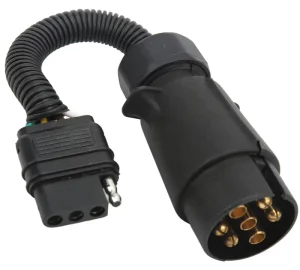 Trailer Wire Adapter Plug 7Way EU Round to 4Way US Flat Coiled Wiring Connector 7Pin to 4Pin ABS Brass for Most Trailers RV