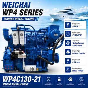 WP4 Series WP4C130-21 95kW 2100RPM 130hp Turbocharged Marine Diesel Engine for Fishing Boat Patrol Boat Workboat