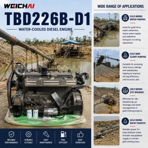 Weichai Ricardo TBD226 Diesel Water Pump Engine 135kW 1800RPM 4 Stroke Water Cooled for Gold Mining Drainage